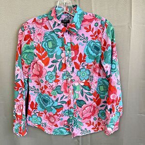 Talbots  Sketched Blooms floral pink green Long Sleeve Button Up Shirt Sz SP
